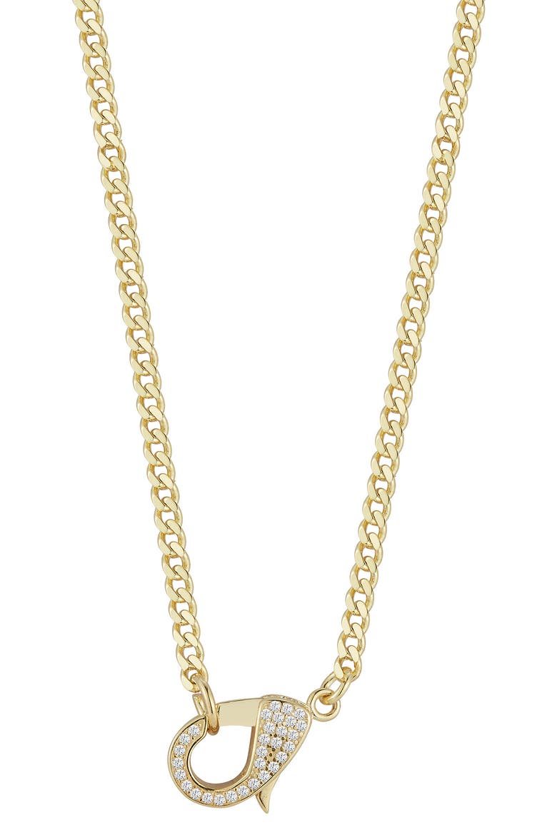 Pavé Cubic Zirconia Clasp Curb Chain Necklace, Main, color, GOLD
