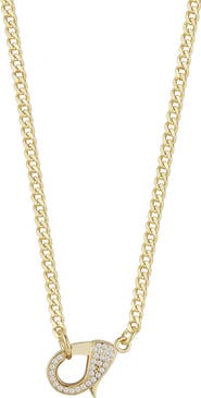 CHLOE AND MADISON Pavé Cubic Zirconia Clasp Curb Chain Necklace