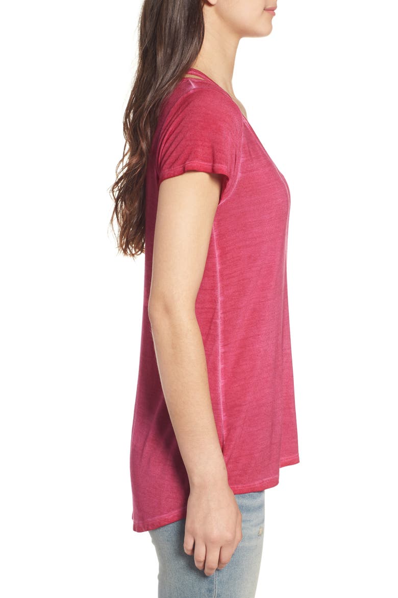 Oil Wash Cutout Tee, Alternate, color, PINK VIVACIOUS