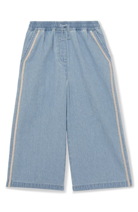 Kids' Lace Trim Wide Leg Jeans (Big Kid)