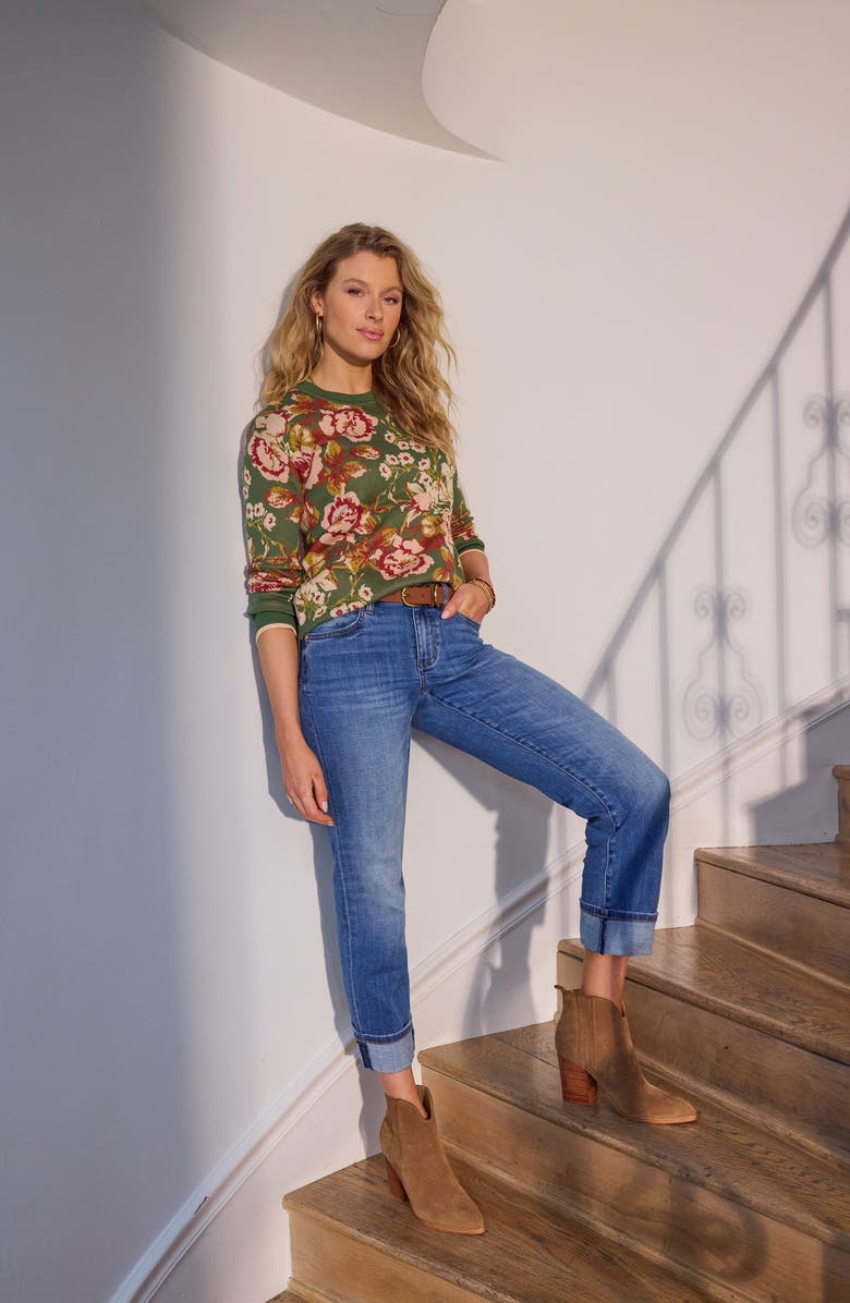 Liverpool Los Angeles Floral Long Sleeve Cotton Blend Sweater, Alternate, color, Green Multi Floral