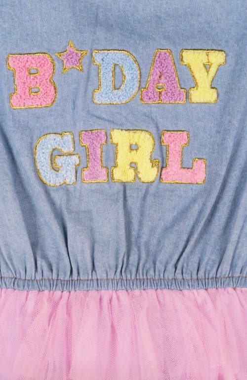 Zunie Kids' Birthday Girl Tiered Mesh Dress In Denim Multi