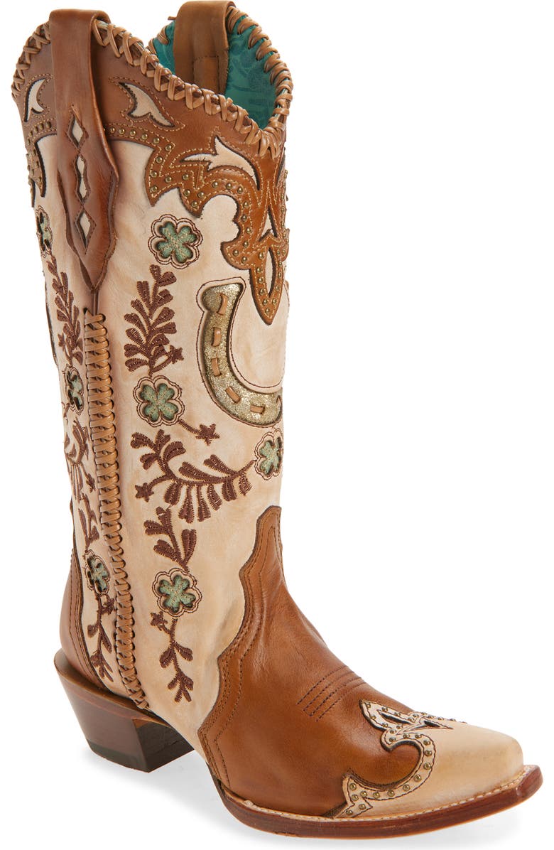 CORRAL Horseshoe Overlay Western Boot, Main, color, Honey