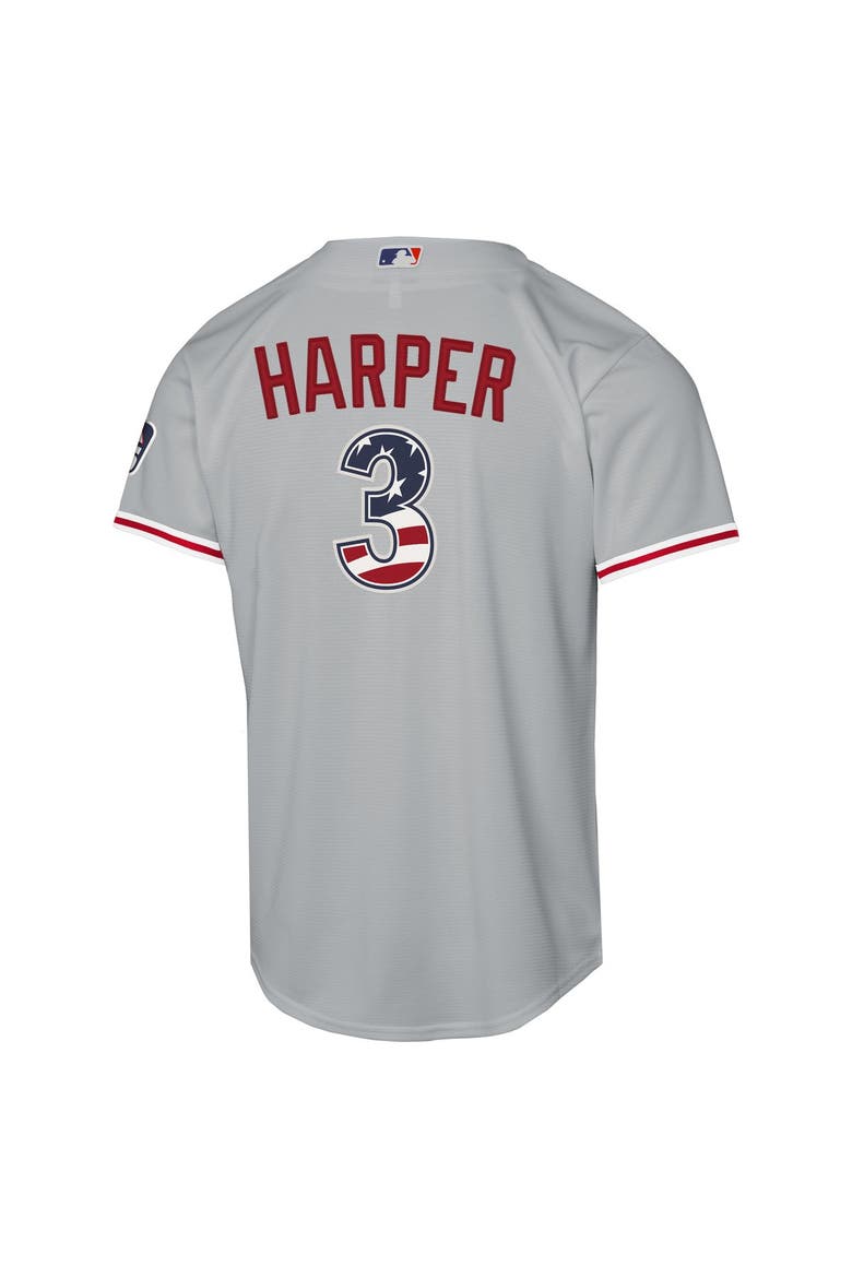 Youth Nike Bryce Harper Gray Philadelphia Phillies USA 250 Fourth of July Road Replica Jersey, Alternate, color, Gray