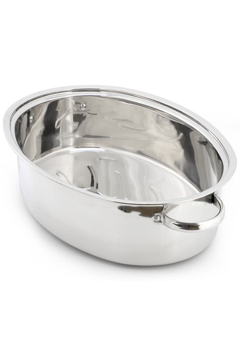 18 Inch Oval Stainless Steel Roaster Pan with Lid, Alternate, color, Silver