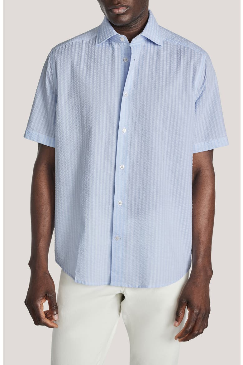 Bedford Cotton Seersucker Button-Up Shirt, Main, color, PALE BLUE