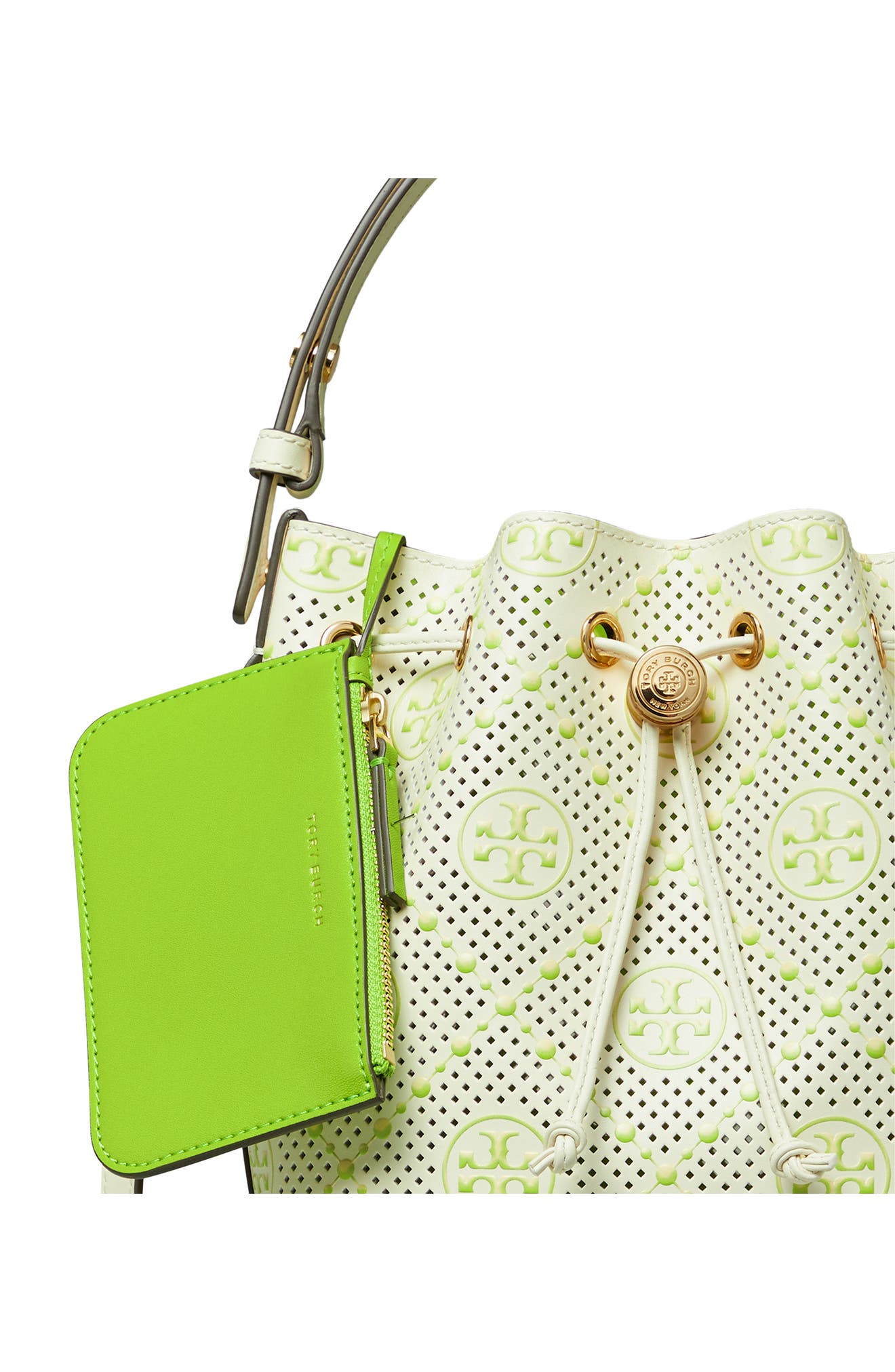 Tory Burch T Monogram Perforated Leather Bucket Bag, Alternate, color, 