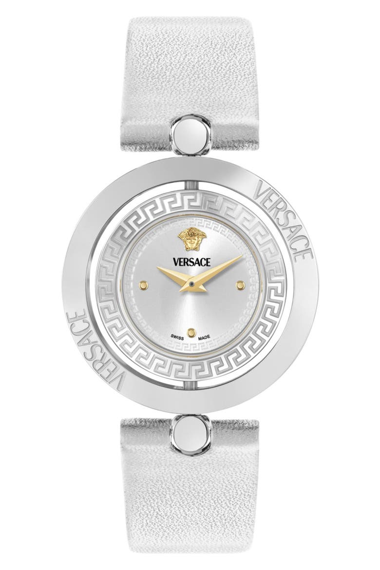 Eon Jewel Leather Strap Watch, 33.6mm, Main, color, STSTL