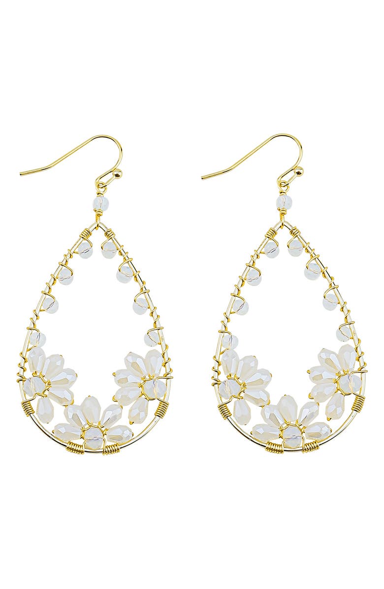Panacea White Crystal Flower Teardrop Earrings, Main, color, White