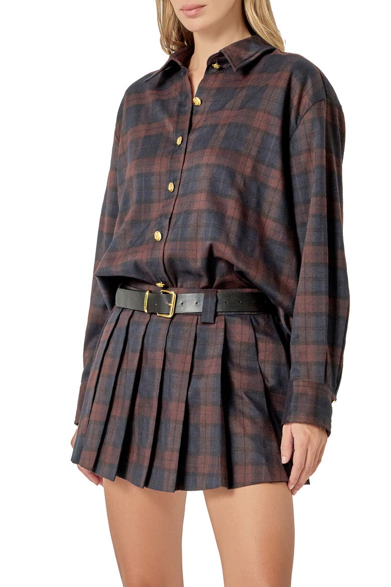 Oversize Plaid Shacket, Alternate, color, NAVY/ BROWN