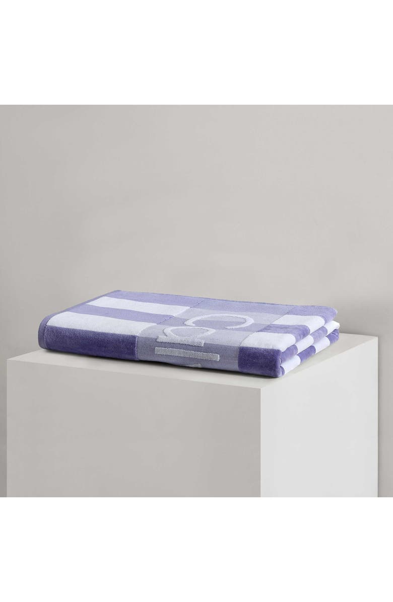 Calvin Klein Beach Stripe Logo Towel, Alternate, color, Twlight Purple/White