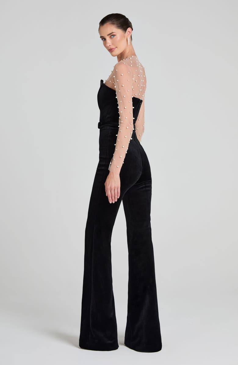 NADINE MERABI Hettie Faux Pearl Illusion Neck Bodysuit, Alternate, color, White