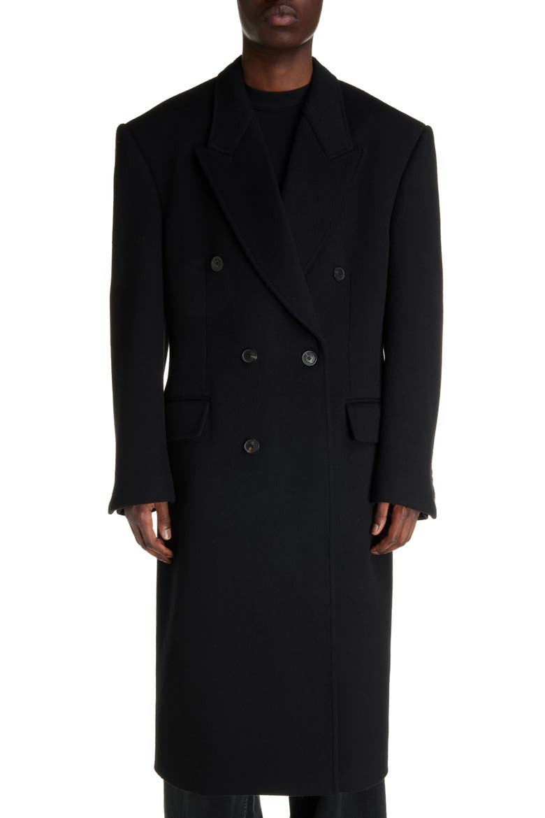 Double Breasted Wool Topcoat, Main, color, BLACK