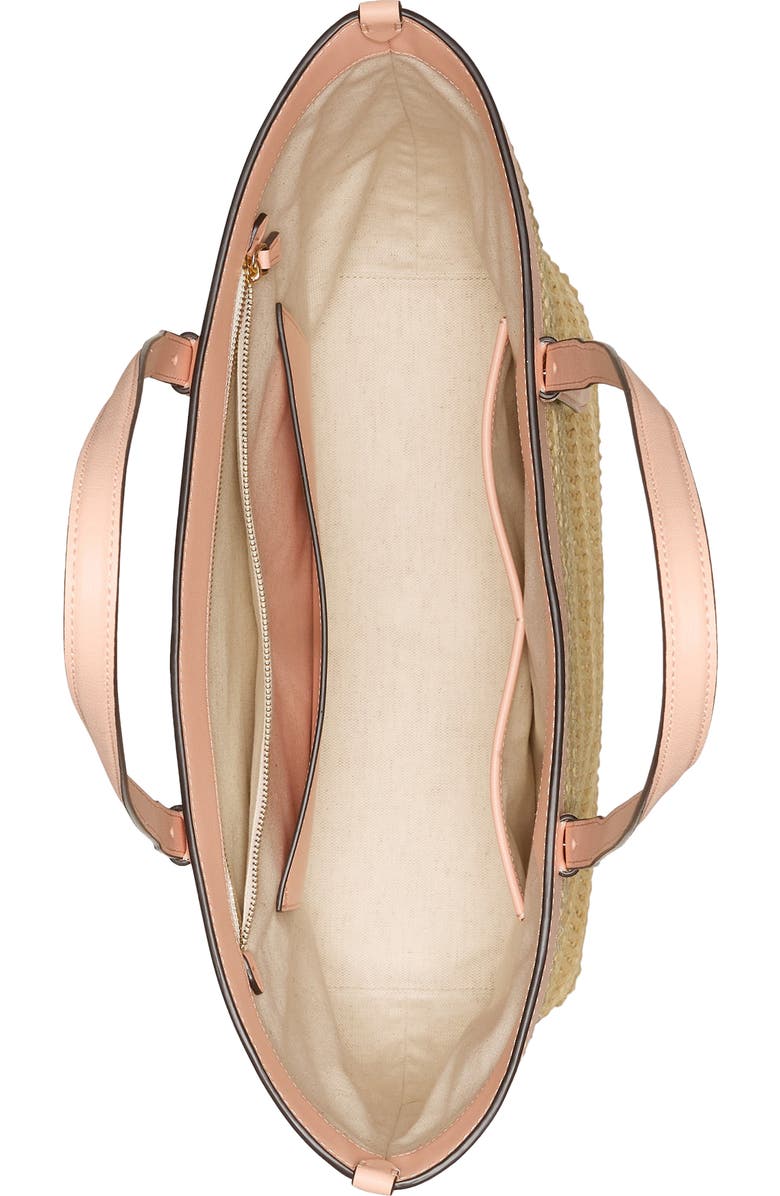 Kate Spade New York large do it all straw & leather tote, Alternate, color, Light Cantaloupe Multi