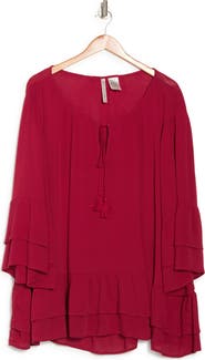 Forgotten Grace Tie Front Ruffle Waist Tunic