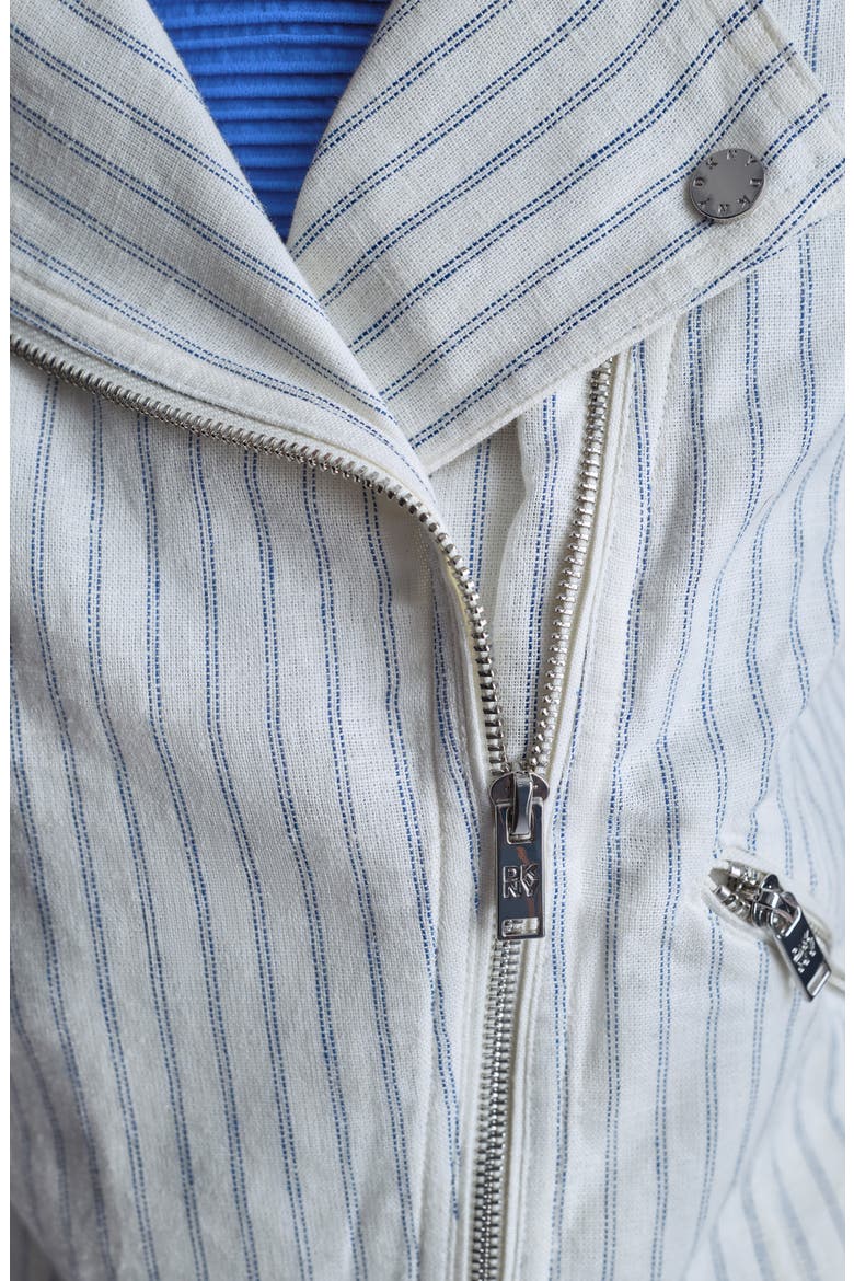 Ticking Stripe Short Sleeve Linen Blend Moto Jacket, Alternate, color, IVORY/ADMIRAL
