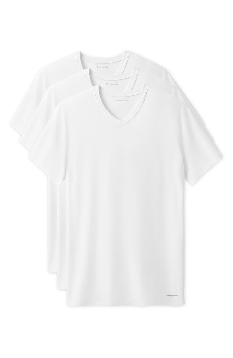 Tommy John 3-Pack Second Skin Stay Tucked V-Neck Undershirts, Main, color, White