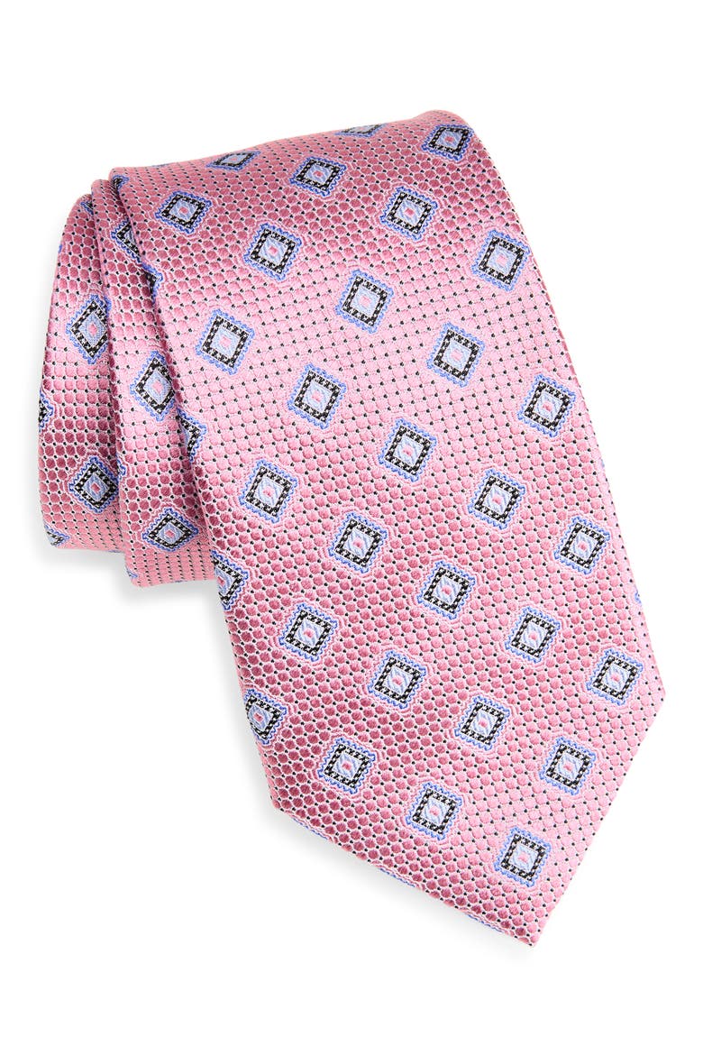 Geometric Silk Tie, Main, color, PINK