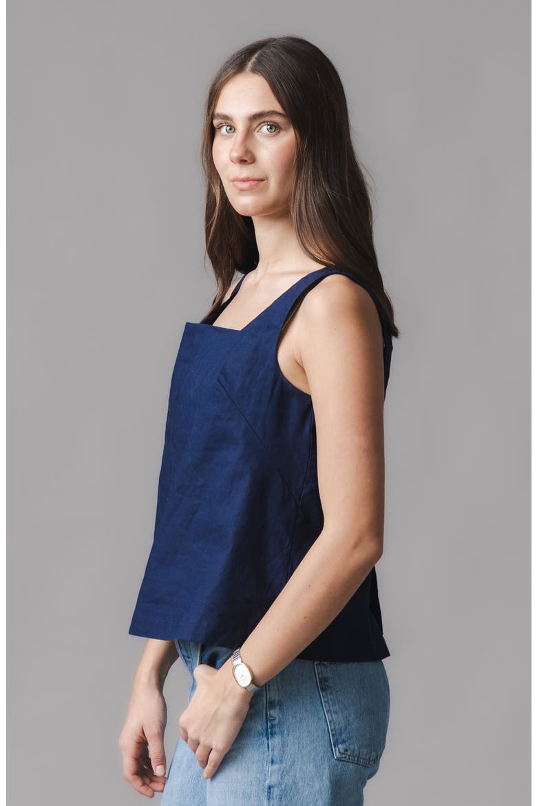 Linen Square Neck Tank, Alternate, color, Navy Linen