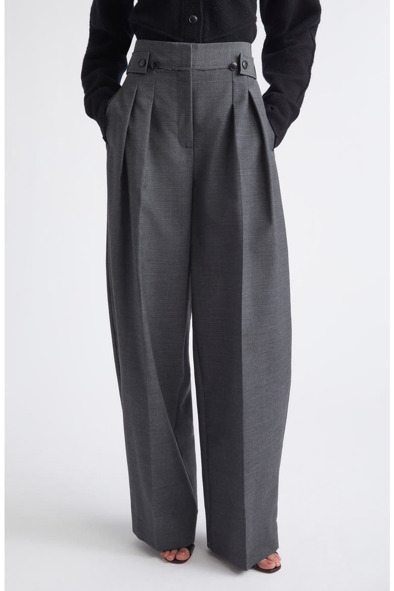Pleat Front High Waist Tropical Wool Wide Leg Trousers, Main, color, LIGHT CHARCOAL