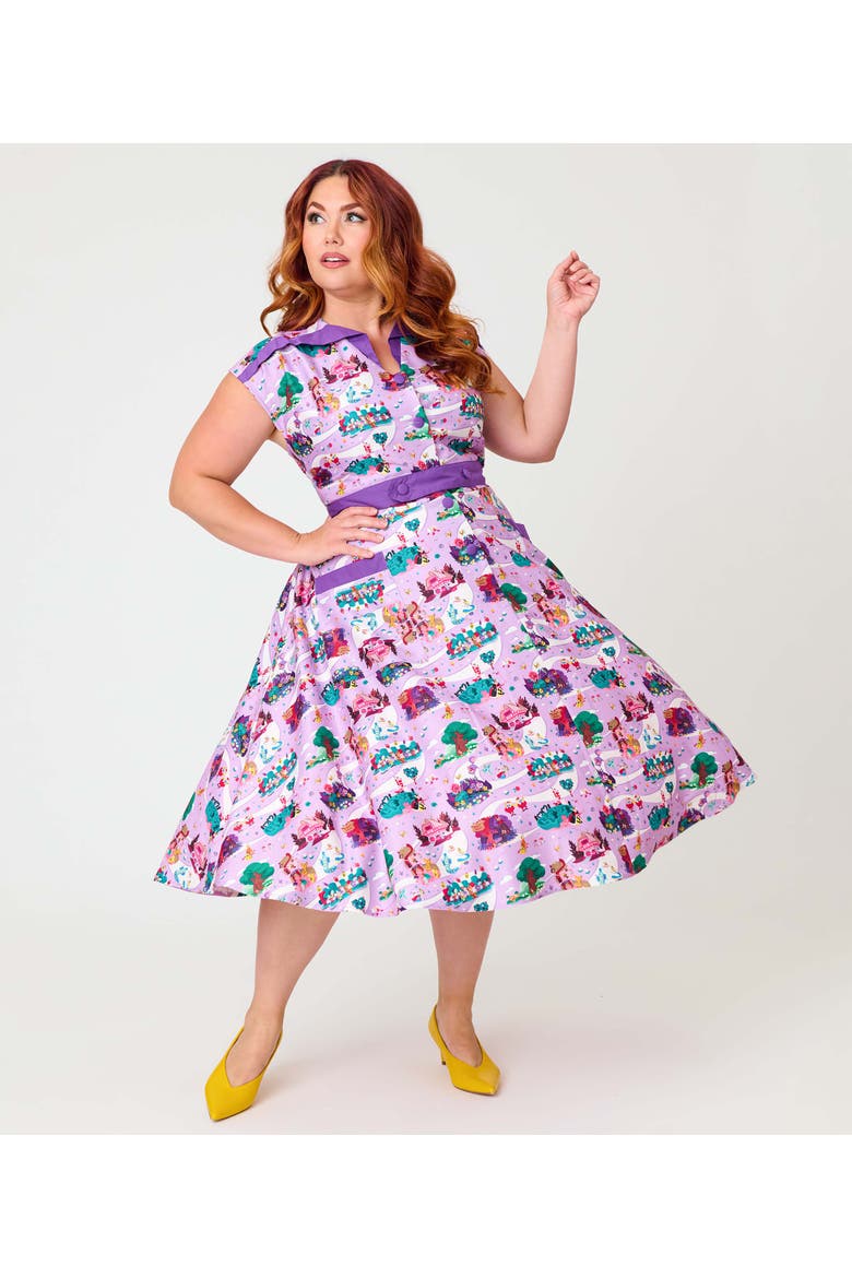 Plus Size 1950s Hedda Swing Dress, Alternate, color, Purple Wonderland Print