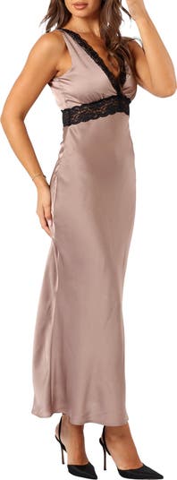 Brennan Lace Trim Satin Maxi Dress