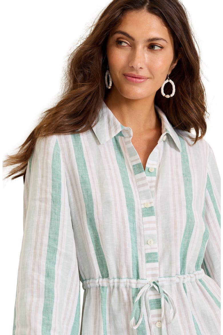 Seaside Cove Stripe Long Sleeve Linen Shirtdress, Alternate, color, SILKY GREEN