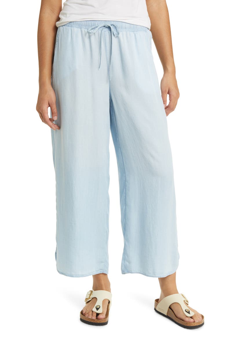 Dolphin Hem Wide Leg Chambray Pants, Main, color, ICE WASH