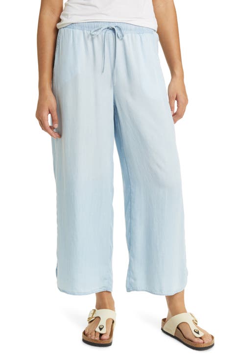 Dolphin Hem Wide Leg Chambray Pants