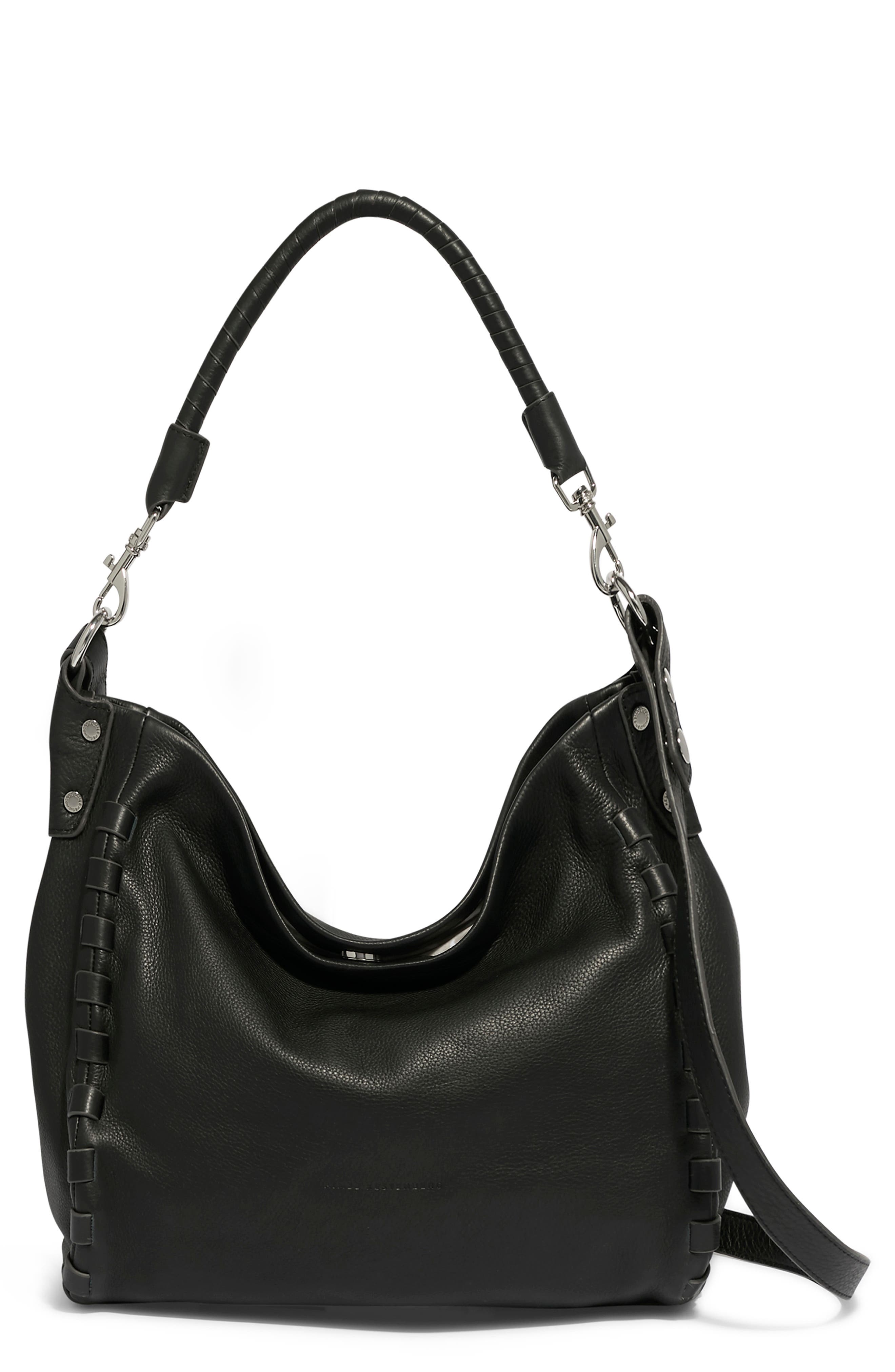 AIMEE Zen Leather Hobo, Main, color, Black