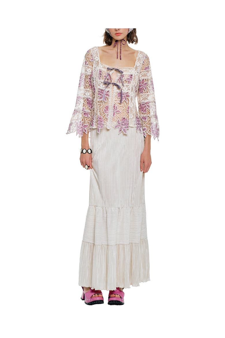 Plisse Tiered Maxi Skirt, Alternate, color, Cream