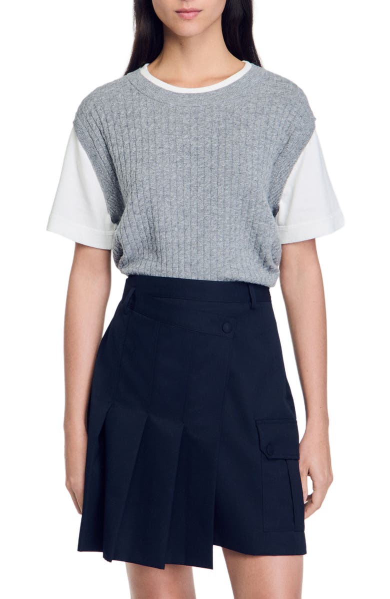 SANDRO Dual-material knit sweater, Main, color,