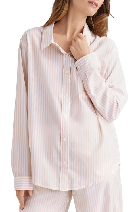 Stripe Woven Button-Up Sleep Shirt