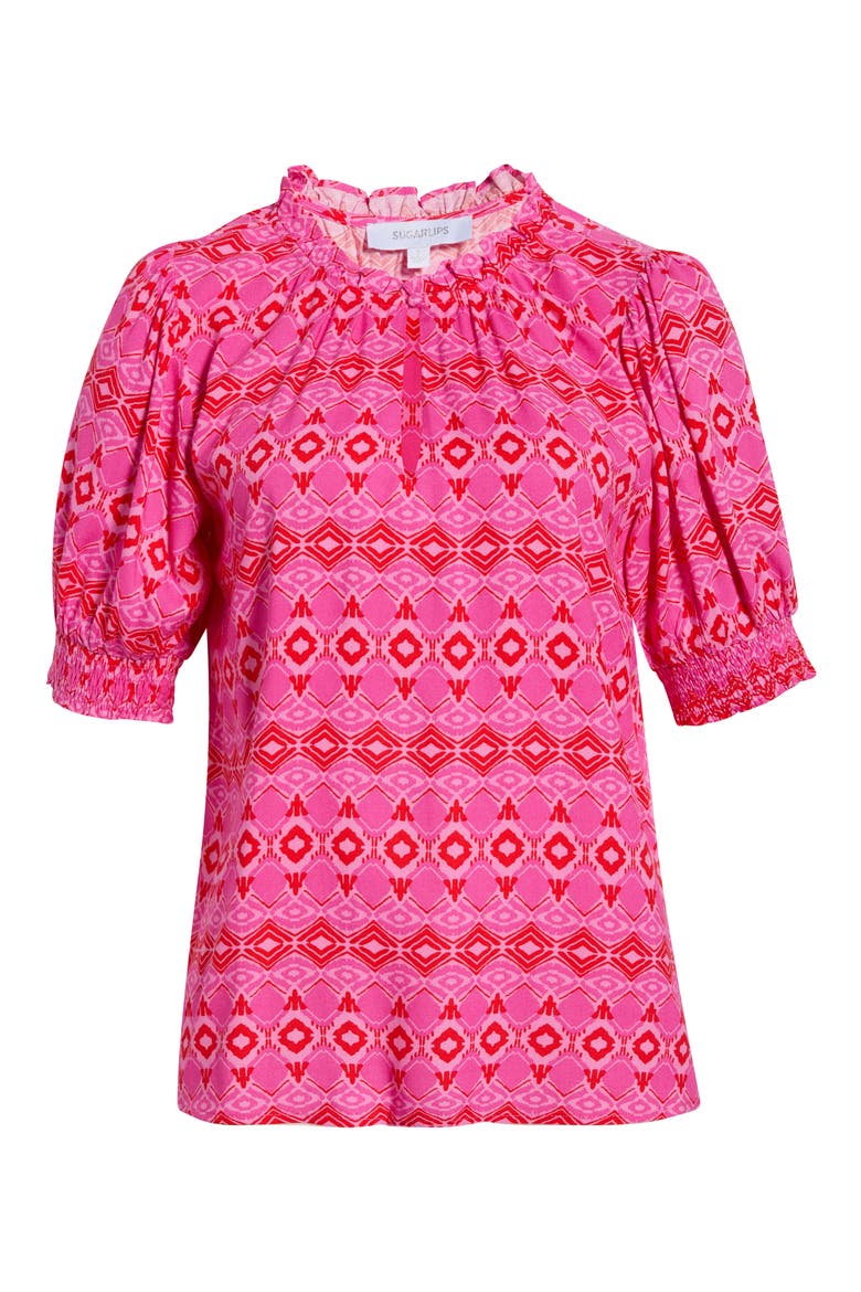 Mirany Ikat Bindy Puff Sleeve Top, Alternate, color, FUCHSIA RED MULTI