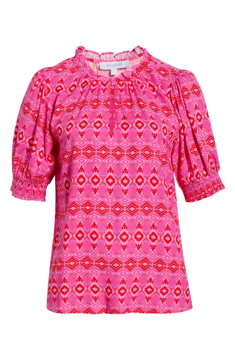 SUGARLIPS Mirany Ikat Bindy Puff Sleeve Top, Main, color, Fuchsia Red Multi
