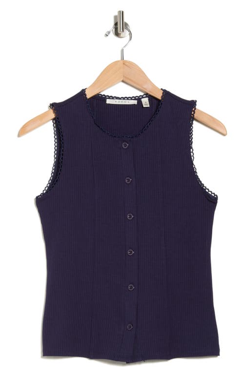 Cyrus Lace Trim Button-up Vest In Purple