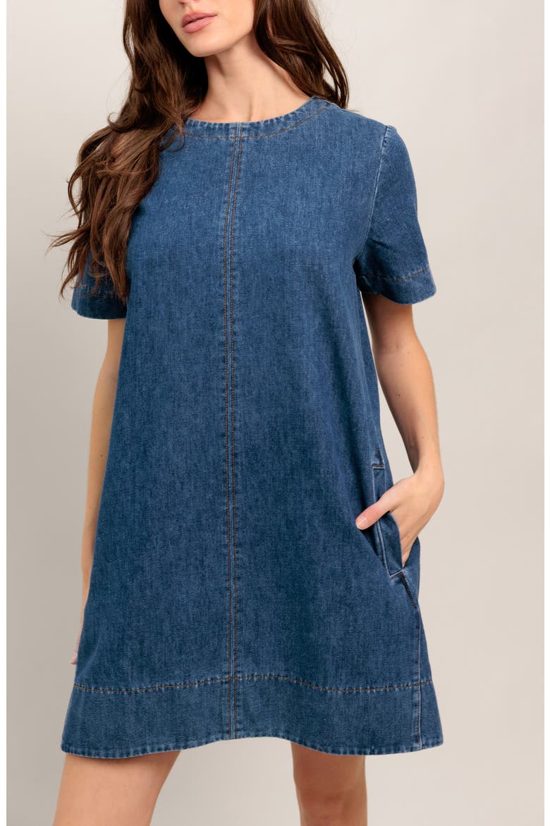 Denim Minidress, Alternate, color, MEDIUM INDIGO