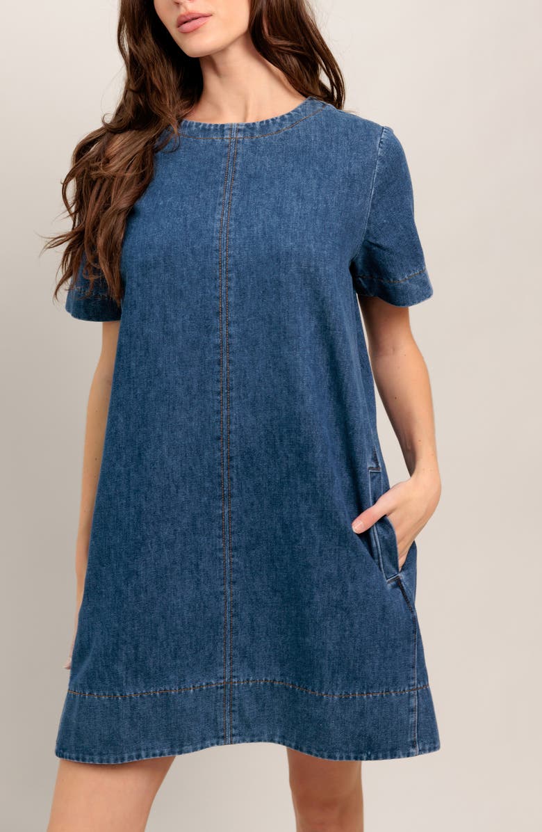 FLYING TOMATO Denim Minidress, Alternate, color, Medium Indigo