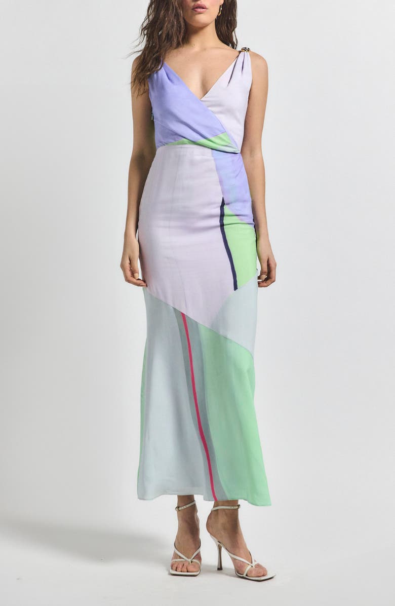 Derek Lam 10 Crosby Gabrielle Print Sleeveless Mermaid Maxi Dress, Main, color, Opaline Multi