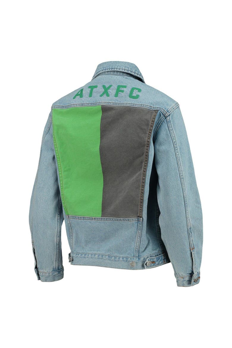 Women's The Wild Collective Blue Austin FC Print Denim Button-Up Jacket, Alternate, color, Blue
