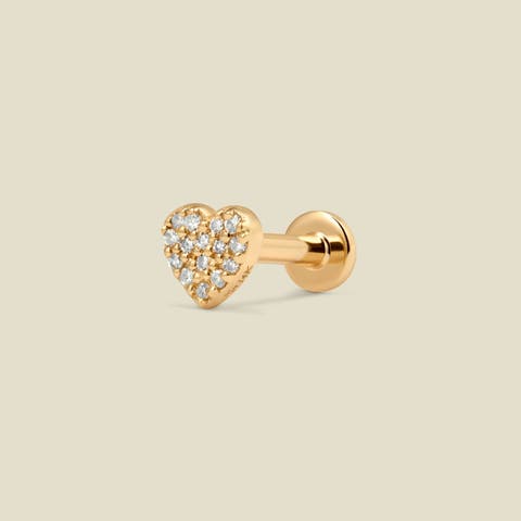 14k Diamond Heart Stud Earring (Flat Back) - Single