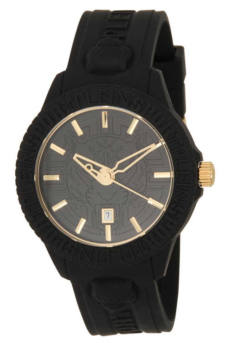 Fearless Silicone Strap Watch, 43mm, Main, color, BLACK
