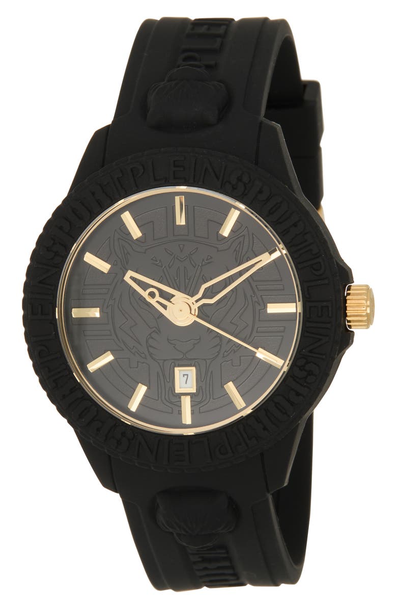 PLEIN SPORT Fearless Silicone Strap Watch, 43mm, Main, color, Black