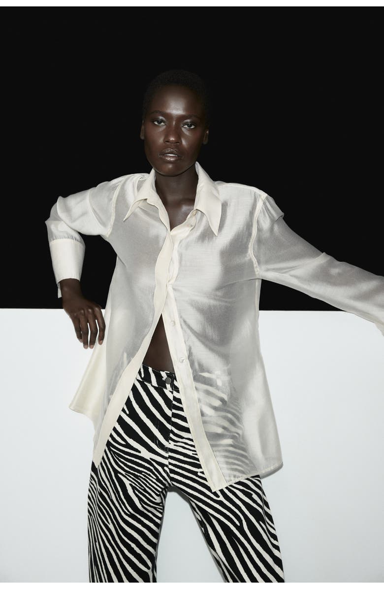 H&M Barrel-leg Twill Trousers, Alternate, color, Black/Zebra Print