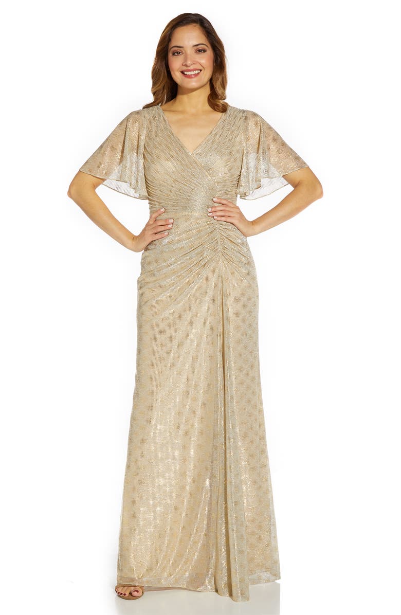 Adrianna Papell Metallic Foil Gown, Alternate, color,