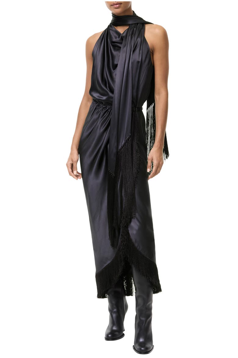 Fringed Silk Scarf Dress, Main, color, Iris purple
