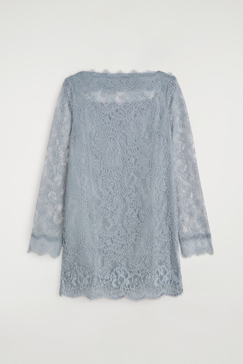 Boat-Neck Lace Mini Dress, Alternate, color, LIGHT BLUE