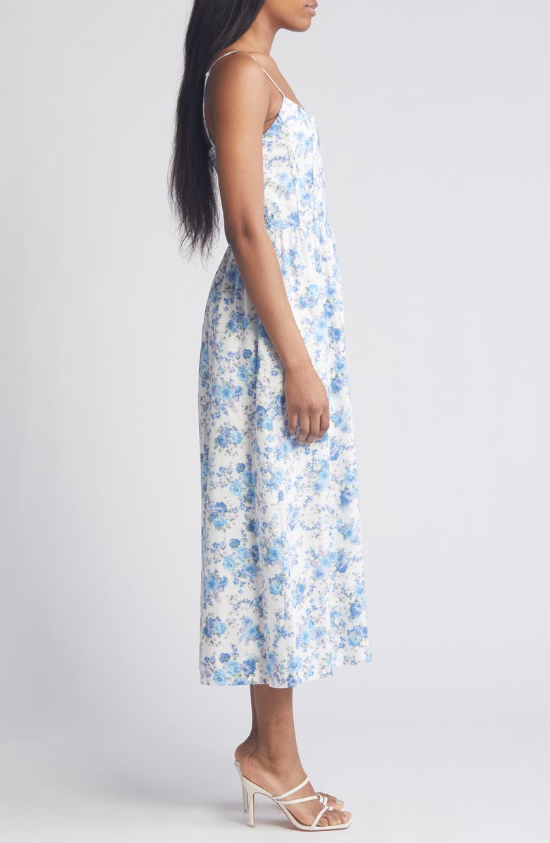 Charles Henry Cami Floral Corset Linen Blend Sundress, Alternate, color,
