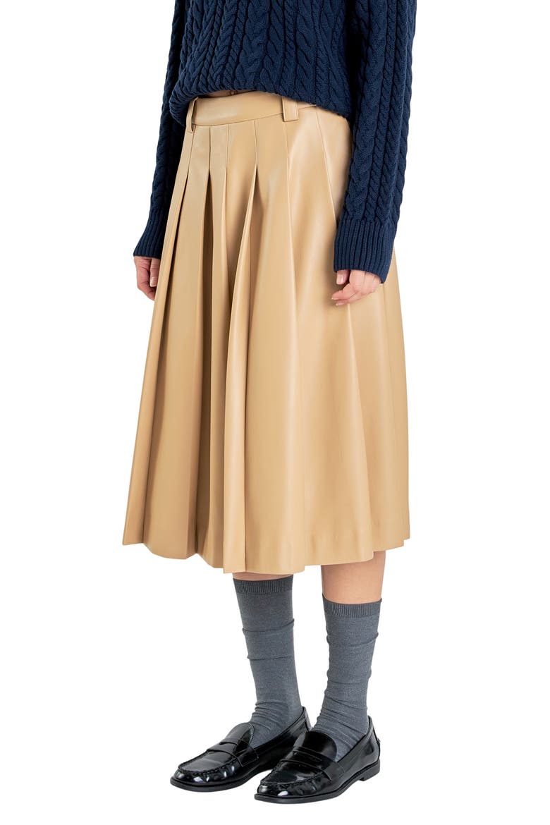 Pleated Faux Leather Skirt, Alternate, color, TAUPE