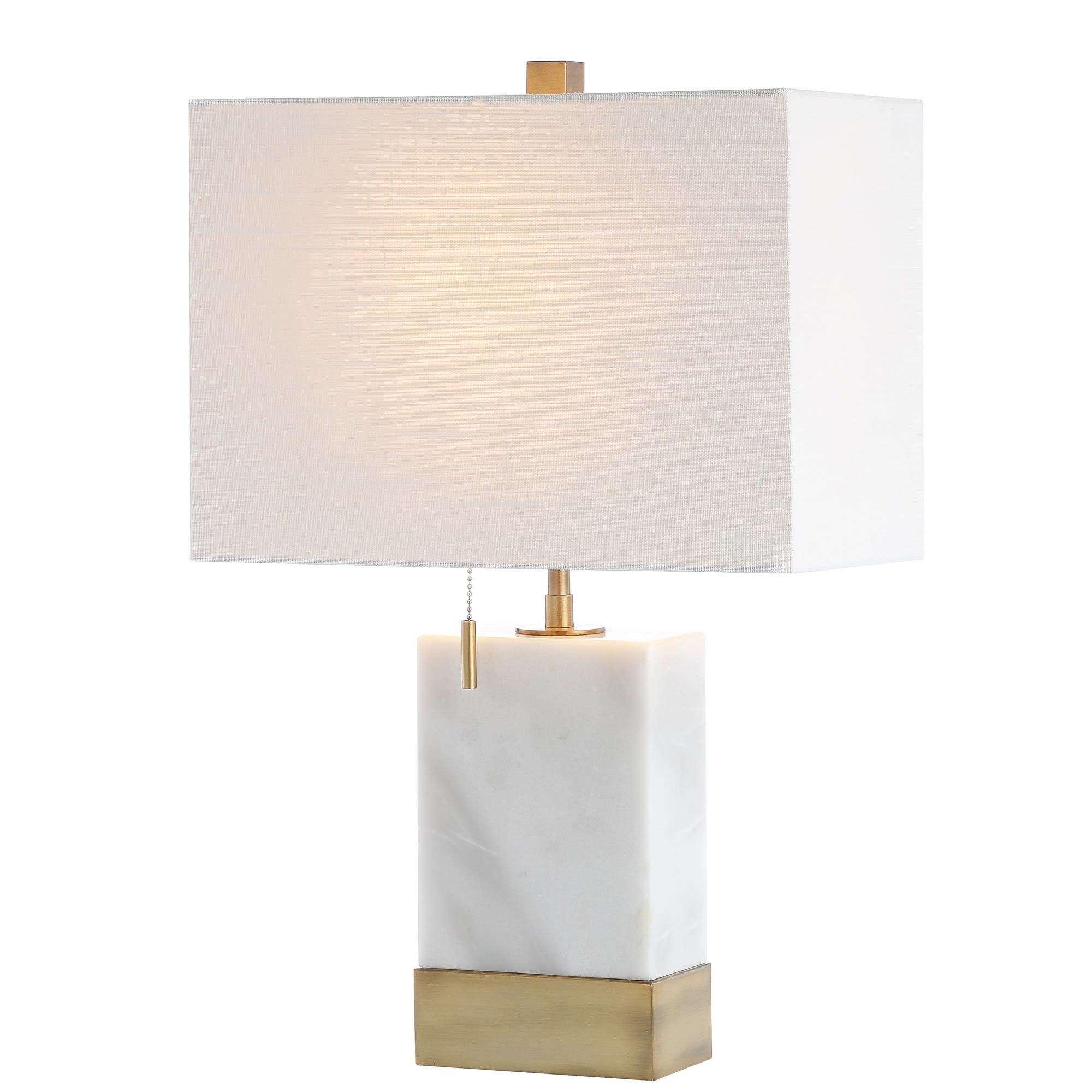 JONATHAN Y Trevor Marble/Iron Gold Modern Console LED Table Lamp - White/Brass Gold